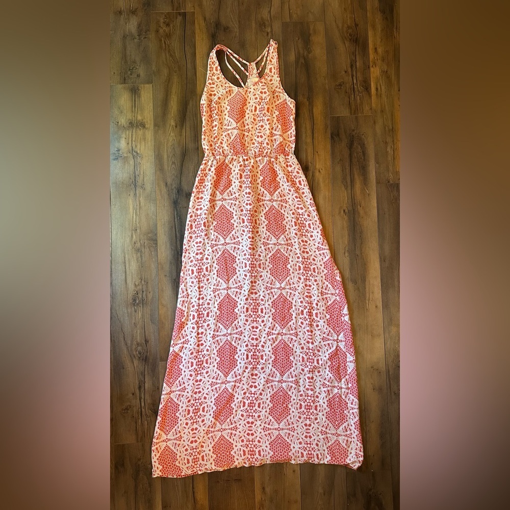 Parker Coral and White Lace-Print Maxi Dress